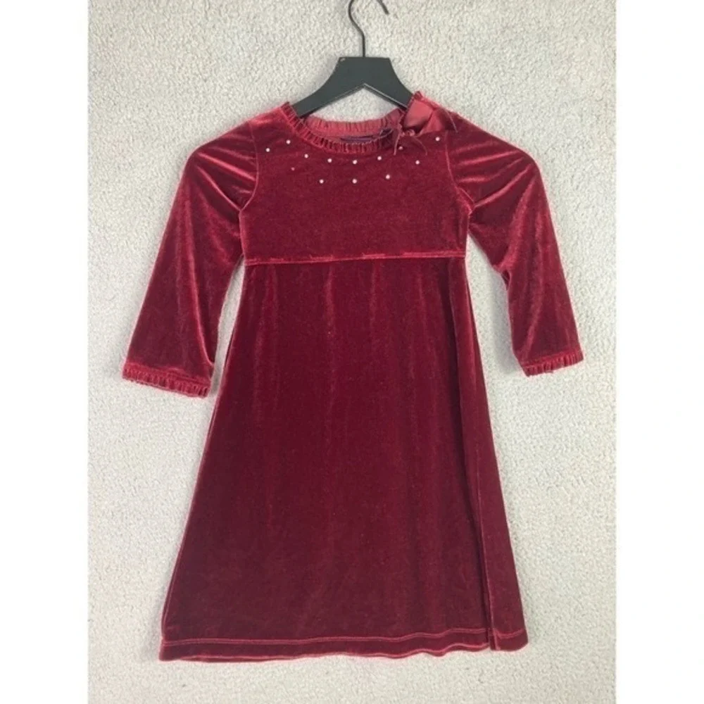 Girls Size 5 Red Suede Christmas Winter Dress Holiday Festive Fashion Maroon‎